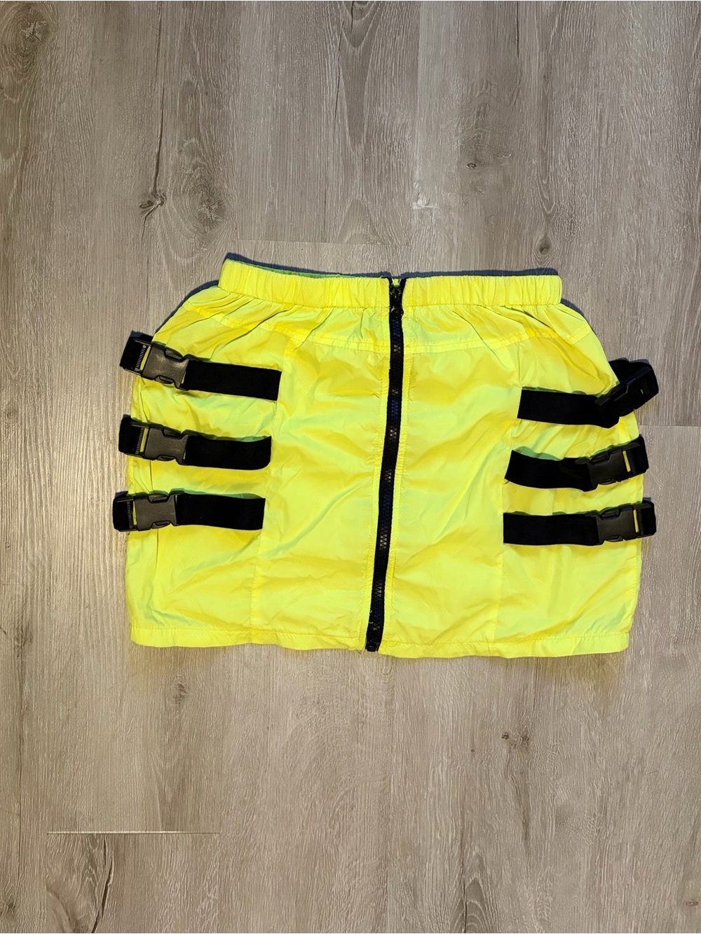 Yellow Mini Skirt with Black Buckle Straps